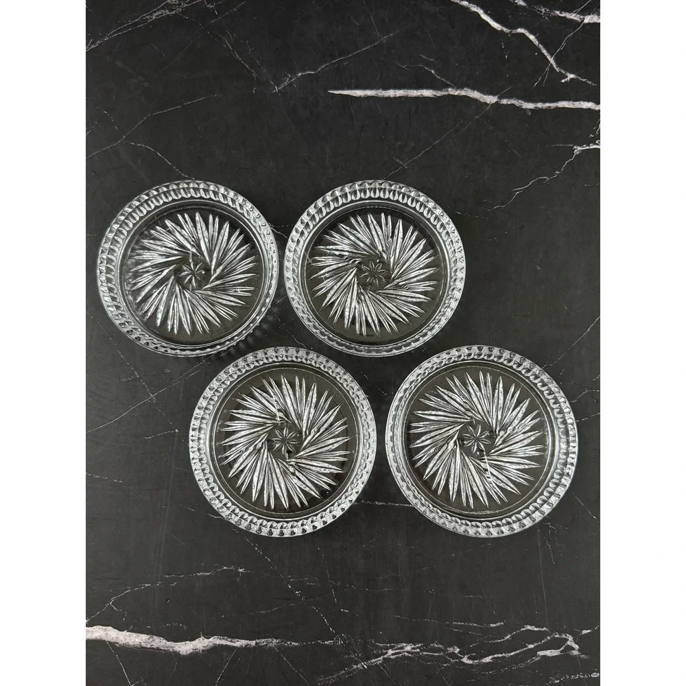 VTG Set of 4 Crystal Clear Industries Adria Pinwheel Glass Coasters 3 3/4in